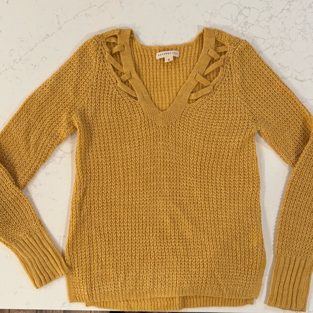 Aeropostale Gold V-Neck Sweater